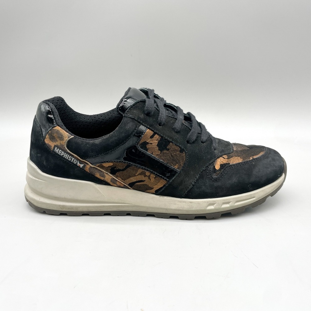 Mephisto Womens 7.5 Cross Sneakers Black Suede Leopard Comfort Walking Shoes